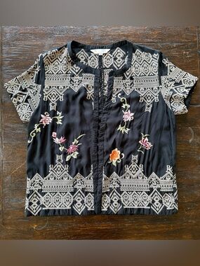Odd Molly Anthropologie Short Sleeve Embroidered Kimono Shrug Coverup Size 3(Lg)